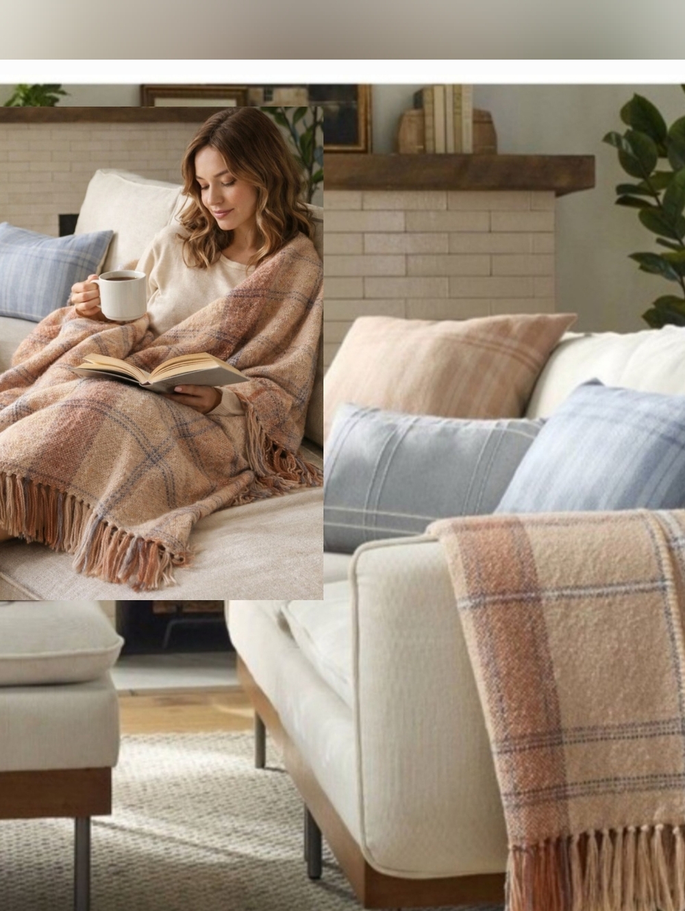 HEARTH & HAND WITH MAGNOLIA - Soft Woven Plaid Throw Blanket Blush/Sand